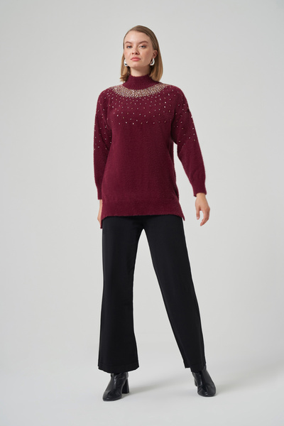 Nuss Beaded Angora Sweater 7003 Burgundy
