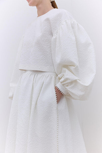 Manuka Pearl-Detail Jacquard Skirt Ecru