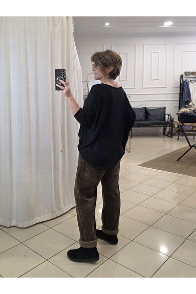 pudubutik Elastic Waist Velvet Italian Brown Trousers