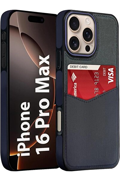 Margoun iPhone 16 Pro Max Leather Card Case with 1-2 Card Holder (Dark Blue)