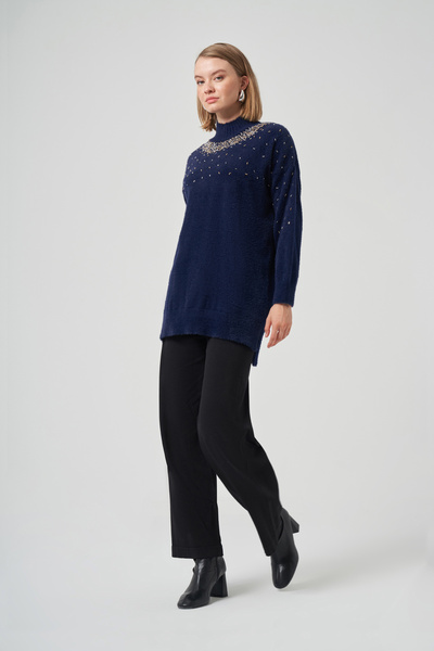 Nuss Beaded Angora Sweater 7003 Navy Blue