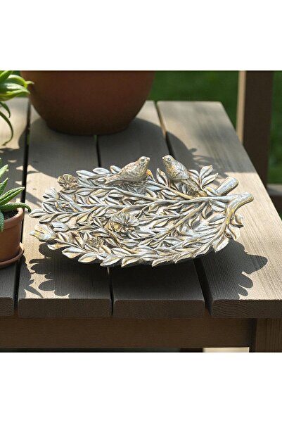 Peramari Decorative Polyester Bird Serving Plate with Silver Gobler 29X3X21 cm