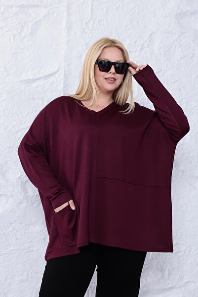Siyezen Plus Size Oversized Modal Blouse with Pocket Detail