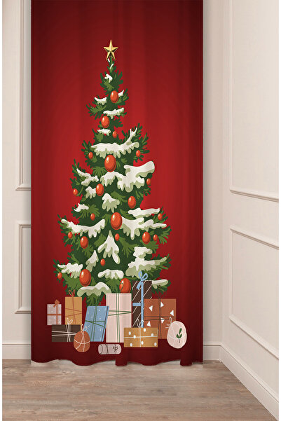 GREENDECOR Brad de Crăciun, copac de Crăciun, zăpadă, Anul Nou, model de Crăciun, design special, perdea digitală cu imprimeu