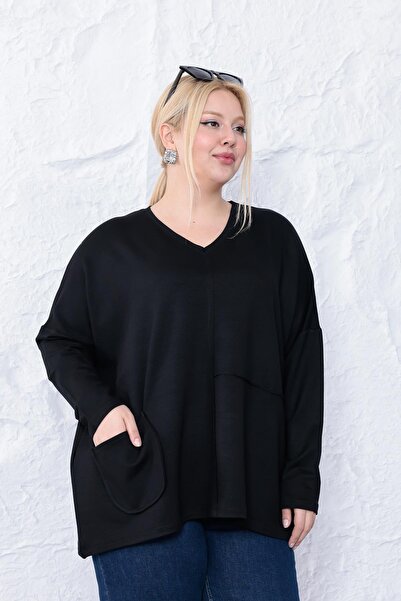 Siyezen Plus Size Oversized Modal Blouse with Pocket Detail