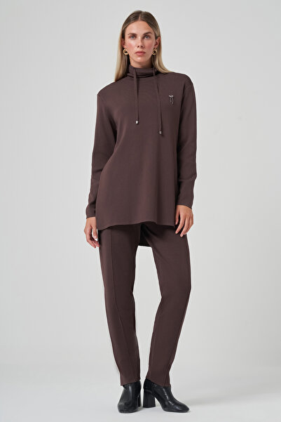 Nuss Mock Neck Sweat Pants Knitwear Set 1353 Brown