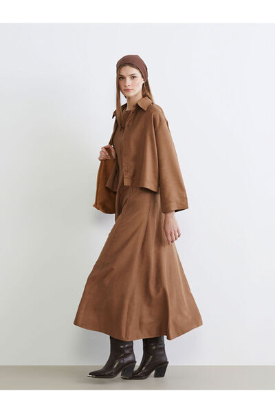 LC Waikiki Bisiklet Yaka Süet Görünümlü A Kesim Elbise