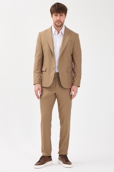 Frappoli Haldey Men's Mink Polyviscon Fabric Mono Collar Cover Pocket Half Lining Slim Fit 2-Piece Suit