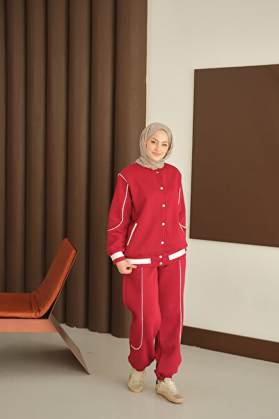 LOCCO Women's Stripe Detail Suit Burgundy