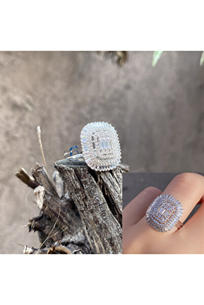 DİLEK KUYUMCULUK 14 ayar beyaz baget altın yüzük