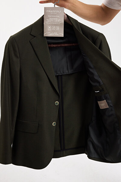 Frappoli Haldey Men's Khaki Polyviscon Fabric Mono Collar Cover Pocket Half Lining Slim Fit 2-Piece Suit