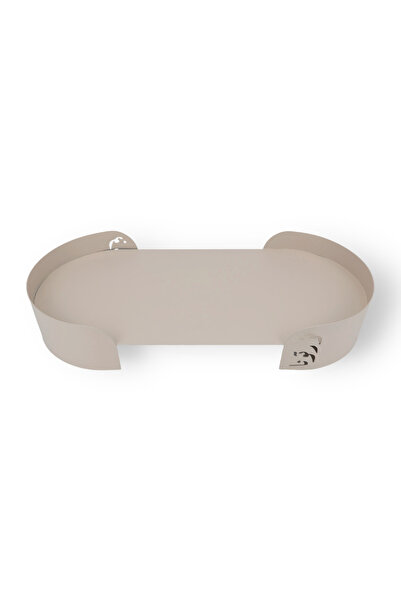 Raz Home Modern Metal Serving Tray – Beige with Curved Edge Design