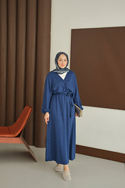 LOCCO Women's Drawstring Detail Dress Cobalt Blue