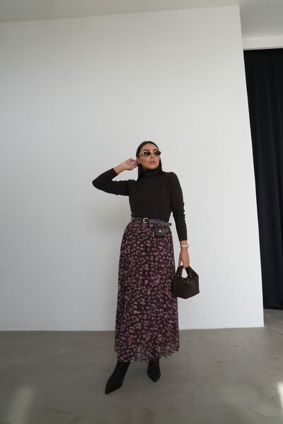 Özge Özgenç Patterned Pleated Mini Bag Skirt with Accessories