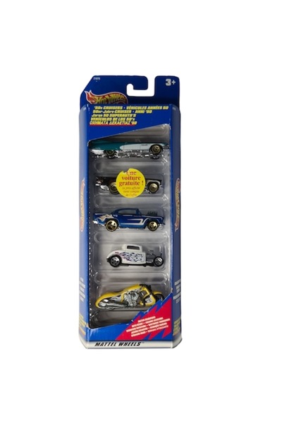 HOT WHEELS 50s Cruisers - Set of 5 Metal Cars (Cadillac, Ford, Chevy, Harley) 1:64, Multicolor