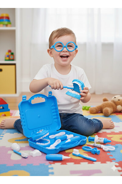 Lunitoys Doktor Dental Dişçi Oyuncak Seti Erkek İçin Mavi Doktor Seti