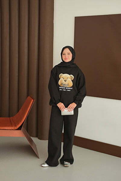 LOCCO Women's Teddy Bear Printed Set Black