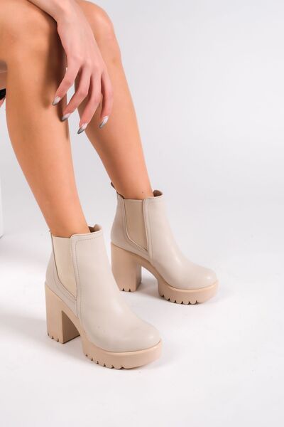 Redoxy Women's High Platform Heeled Sanded Textured Sole Side Elastic Waterproof Boots