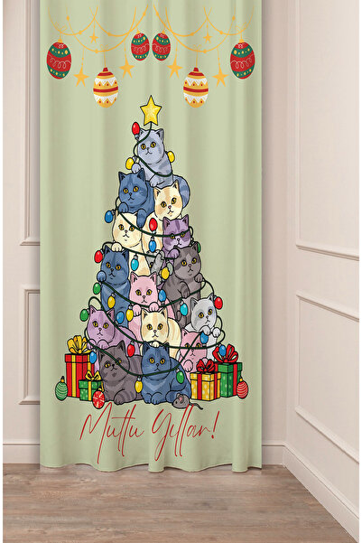 GREENDECOR Brad de Crăciun, copac de Crăciun, zăpadă, Anul Nou, model de Crăciun, design special, perdea digitală cu imprimeu