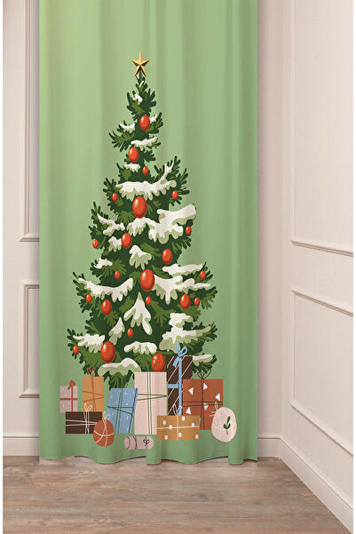 GREENDECOR Brad de Crăciun, copac de Crăciun, zăpadă, Anul Nou, model de Crăciun, design special, perdea digitală cu imprimeu