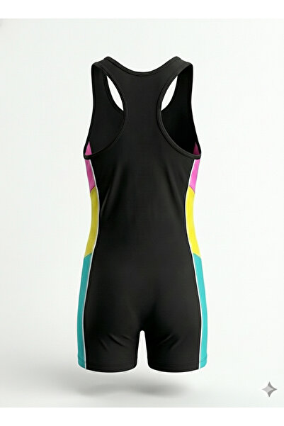 My-o Girls' Swimsuit with Shorts - Color Block Long Leg Sporty Training and Beach Swimwear