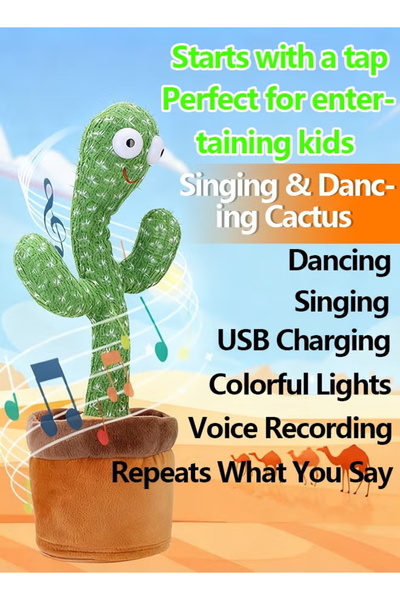 OEM Electric Dancing Plant Cactus Plush Stuffed Toy -Green/Brown With Music For Kids