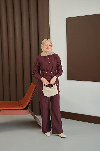 LOCCO Women's Belt Detail Suit Burgundy