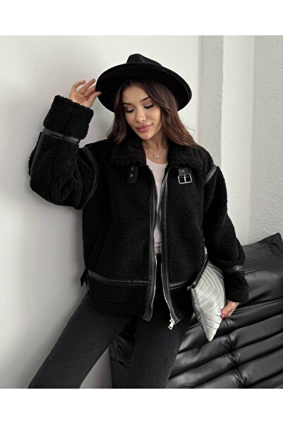 ZF BUTİK Zf Viral Teddy Plush Biker Jacket