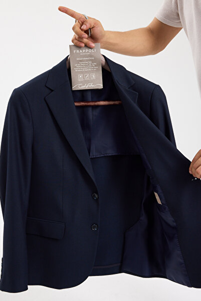 Frappoli Haldey Men's Navy Blue Polyviscose Fabric Mono Collar Cover Pocket Half Lining Slimfit 2-Piece Suit