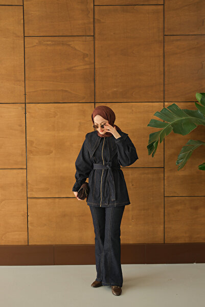 LOCCO Women's Zippered Denim Suit Navy Blue