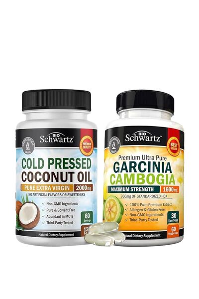 BioSchwartz مجموعة كبسولات غارسينيا كامبوجيا + زيت جوز الهند MCT المعصور على البارد