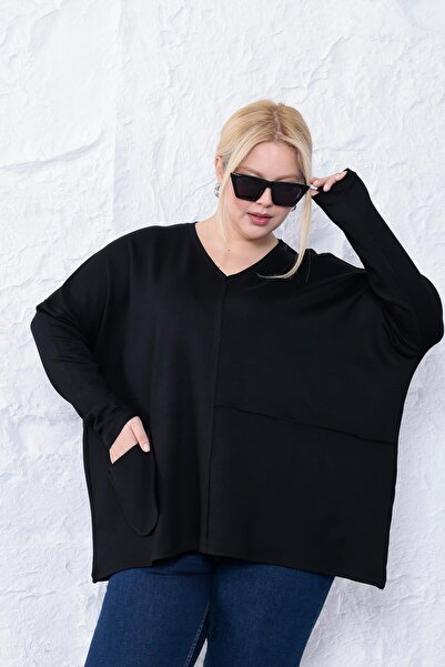 Siyezen Plus Size Oversized Modal Blouse with Pocket Detail