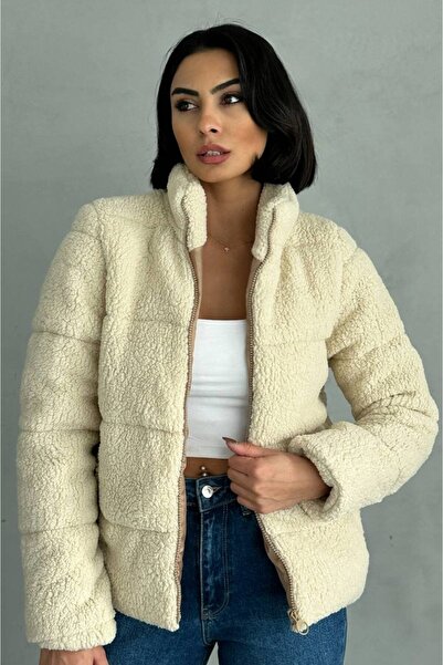 ZF BUTİK Plush Embossed Teddy Women's Inflatable Coat