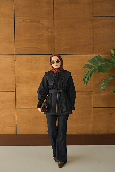 LOCCO Women's Zippered Denim Suit Navy Blue