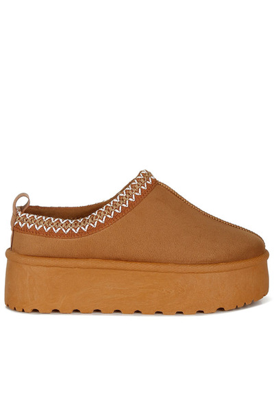 london Rag Women Tan Embroidered Platform Fur Classic Slip-On