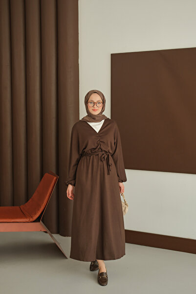 LOCCO Women's Drawstring Detail Dress Brown