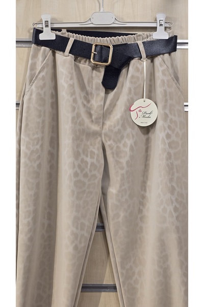Park Moda Leopard Print Pants with Leather Belt