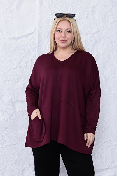 Siyezen Plus Size Oversized Modal Blouse with Pocket Detail