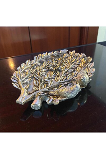 Peramari Decorative Polyester Bird Serving Plate with Silver Gobler 29X3X21 cm