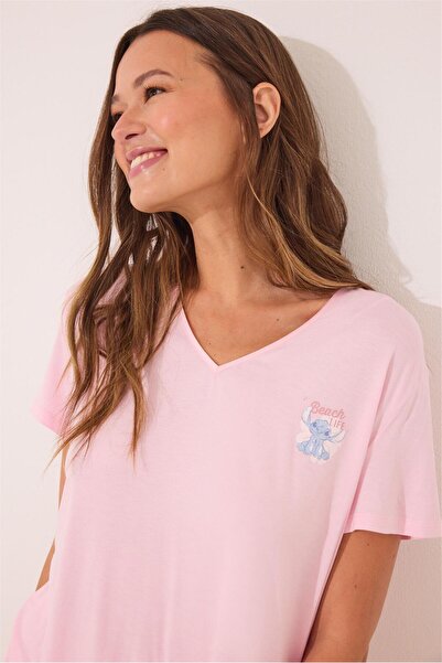 Perspective طقم بيجامة شورت منقوش باللون الوردي