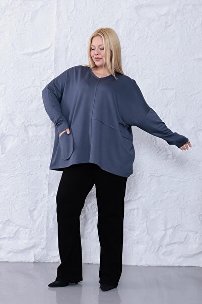 Siyezen Plus Size Oversized Modal Blouse with Pocket Detail