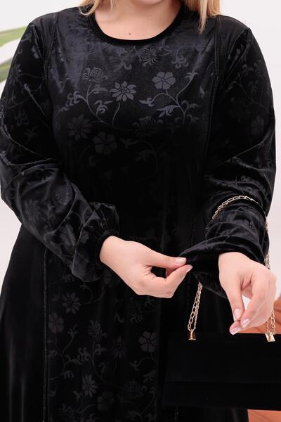 Siyezen Plus Size Floral Print Velvet Dress