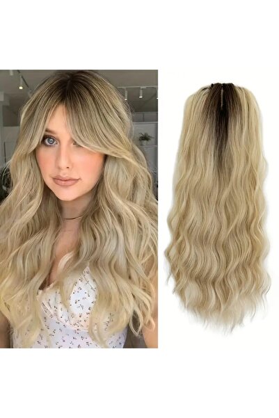 animis beauty Topper partial wig Ash Blonde, 55 cm, bangs with cap, long wavy hair, synthetic fibers