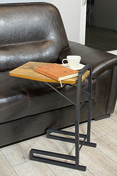 ALCHAİR Tagzo Serisi MDF Atlantik Çam Katlanabilir Tekerlekli Yan Sehpa Siyah...