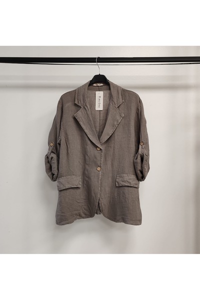 della moor Women's Mink Italian Sleeve Folded Casual Linen Jacket