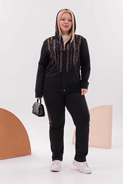 Siyezen Plus Size Gold Stone Detailed Suit