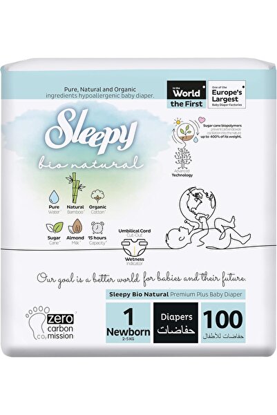 Sleepy Bio Natural Premium Size 1 Diapers, 100 Count (2-5 kg)