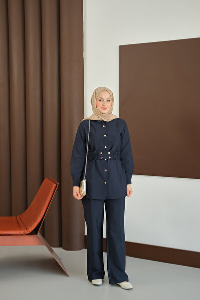 LOCCO Women's Belt Detail Suit Navy Blue