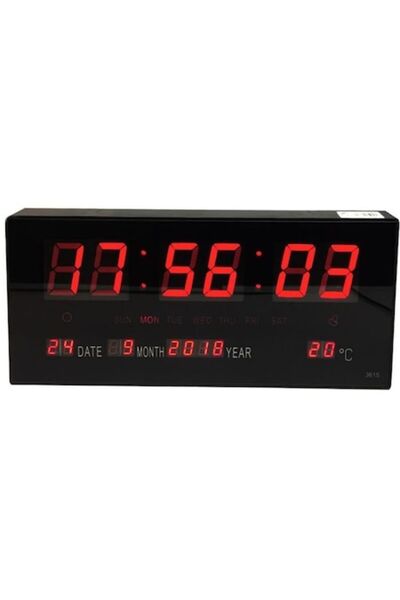 jh Ceas de perete LED 36x15cm - Afișaj digital roșu, Temperatură, Calendar, A...