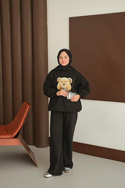 LOCCO Women's Teddy Bear Printed Set Black